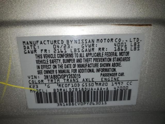 3N1AB8CV0PY263015 - 2023 NISSAN SENTRA SV SILVER photo 13