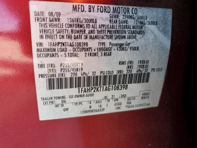 1FAHP2KT1AG108398 - 2010 FORD TAURUS SHO RED photo 13