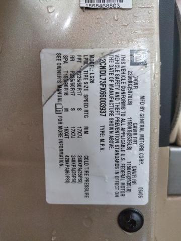 2CNDL73FX66003937 - 2006 CHEVROLET EQUINOX LT GOLD photo 12