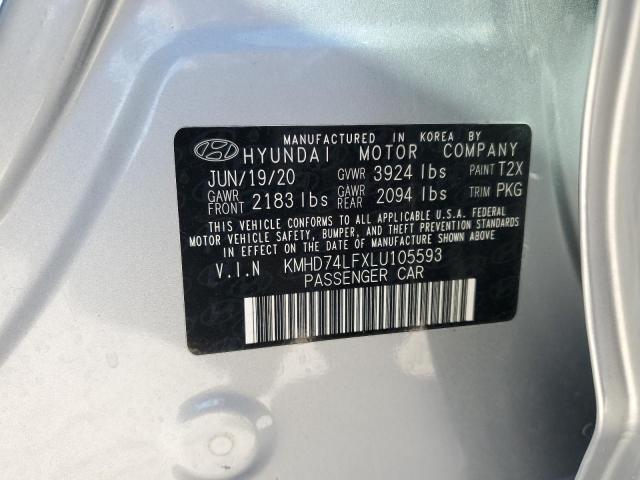 KMHD74LFXLU105593 - 2020 HYUNDAI ELANTRA SE SILVER photo 12