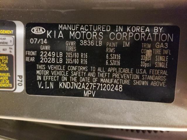 KNDJN2A27F7120248 - 2015 KIA SOUL GRAY photo 12