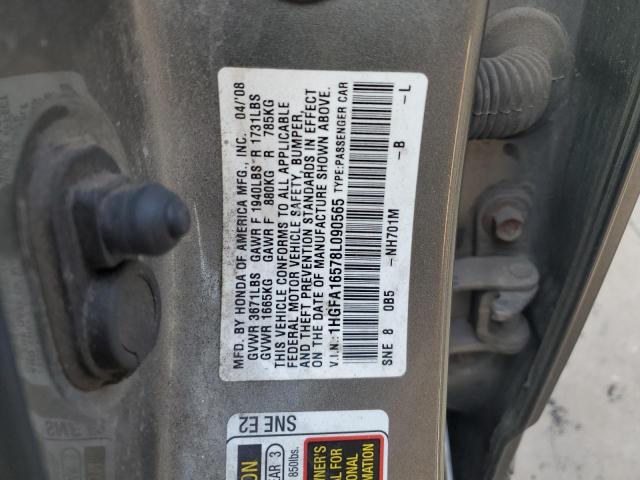 1HGFA16578L090565 - 2008 HONDA CIVIC LX GRAY photo 12