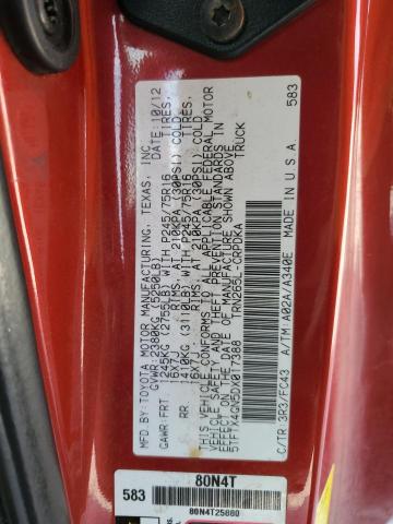 5TFTX4GN5DX017388 - 2013 TOYOTA TACOMA PRERUNNER ACCESS CAB RED photo 12