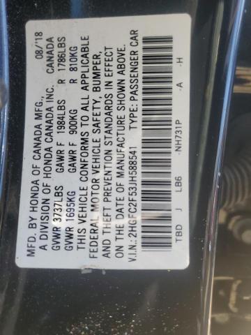 2HGFC2F53JH588541 - 2018 HONDA CIVIC LX BLACK photo 12