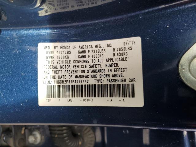 1HGCR2F51FA226442 - 2015 HONDA ACCORD SPORT BLUE photo 13