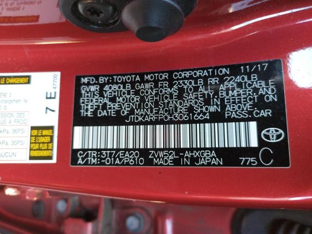 JTDKARFP0H3061664 - 2017 TOYOTA PRIUS PRIM RED photo 12