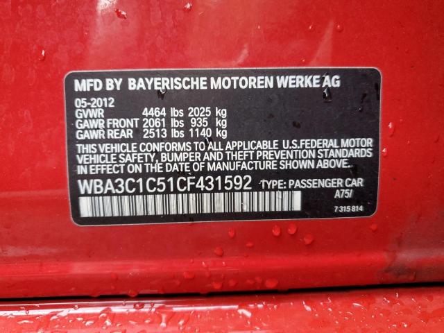 WBA3C1C51CF431592 - 2012 BMW 328 I SULEV RED photo 12