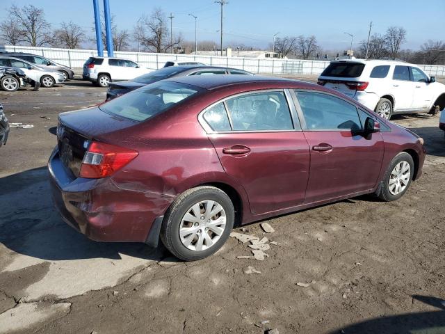 19XFB2F56CE071234 - 2012 HONDA CIVIC LX BURGUNDY photo 3