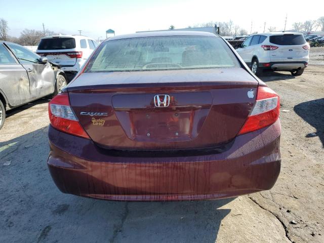 19XFB2F56CE071234 - 2012 HONDA CIVIC LX BURGUNDY photo 6