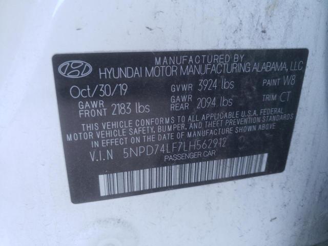 5NPD74LF7LH562912 - 2020 HYUNDAI ELANTRA SE WHITE photo 12