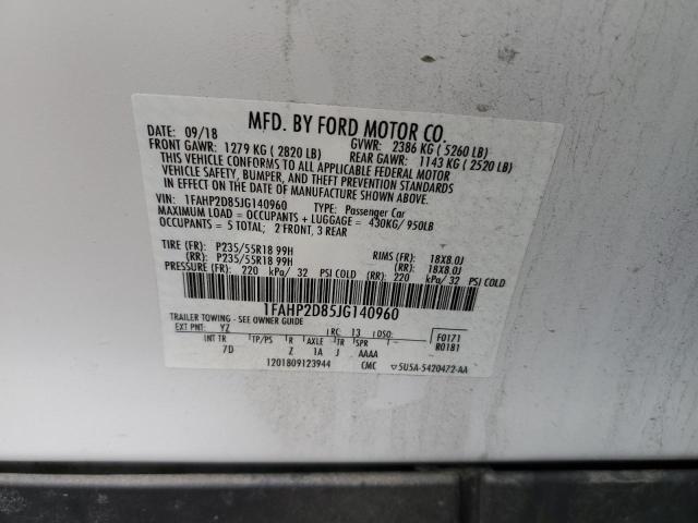 1FAHP2D85JG140960 - 2018 FORD TAURUS SE WHITE photo 13