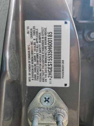 2HGES15535H600185 - 2005 HONDA CIVIC LX SILVER photo 12