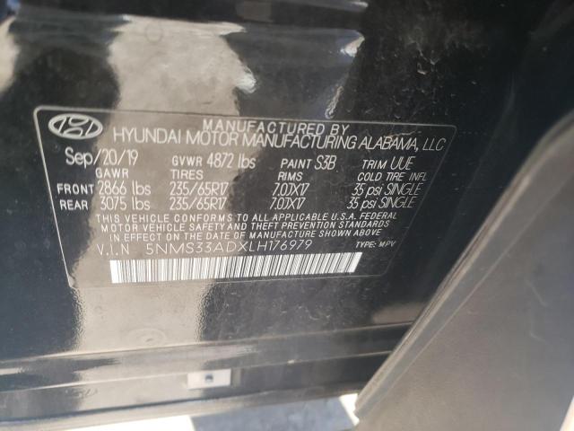 5NMS33ADXLH176979 - 2020 HYUNDAI SANTA FE SEL Սև լուսանկար 13