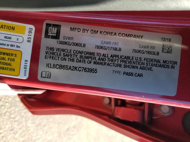 KL8CB6SA2KC763955 - 2019 CHEVROLET SPARK LS RED photo 12