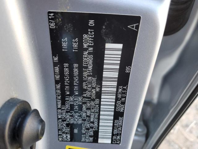 5TDKKRFH4ES034189 - 2014 TOYOTA HIGHLANDER XLE GRAY photo 14
