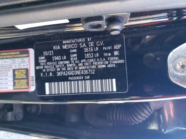 3KPA24AD3NE436752 - 2022 KIA RIO LX BLACK photo 13