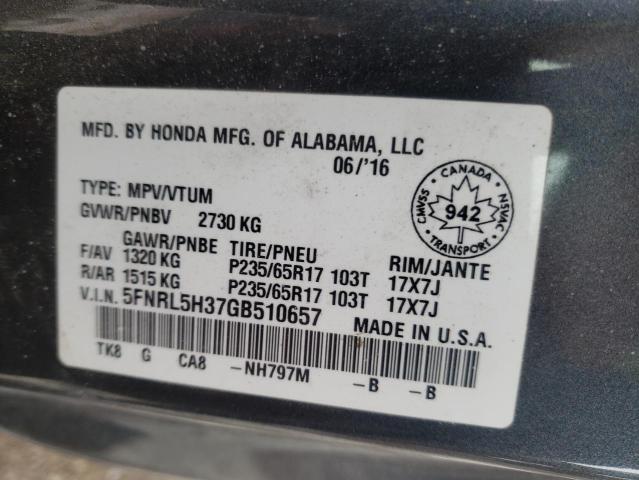 5FNRL5H37GB510657 - 2016 HONDA ODYSSEY SE GRAY photo 14