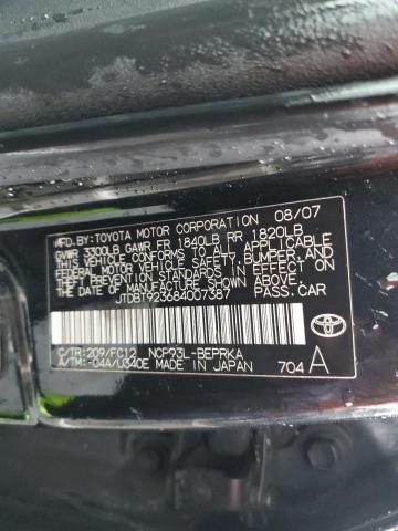 JTDBT923684007387 - 2008 TOYOTA YARIS BLACK photo 12