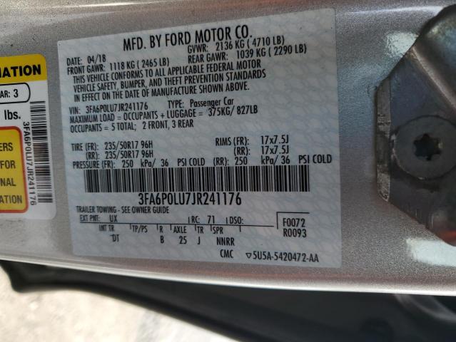 3FA6P0LU7JR241176 - 2018 FORD FUSION SE HYBRID SILVER photo 12