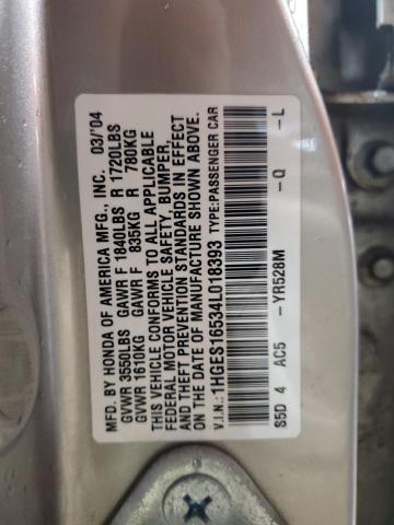 1HGES16534L018393 - 2004 HONDA CIVIC LX SILVER photo 12