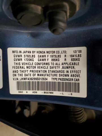 JHMFA36299S012634 - 2009 HONDA CIVIC HYBRID BLUE photo 12