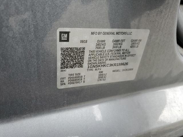 1GNSKHKC3KR159626 - 2019 CHEVROLET SUBURBAN K1500 LT GRAY photo 13