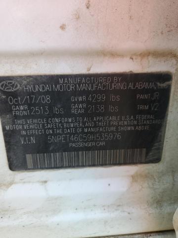 5NPET46C59H535976 - 2009 HYUNDAI SONATA GLS WHITE photo 12