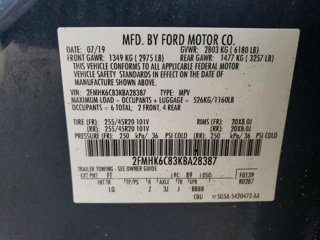 2FMHK6C83KBA28387 - 2019 FORD FLEX SEL BLUE photo 13