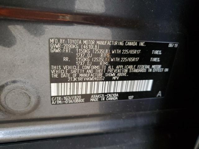 2T3K1RFV4KW040352 - 2019 TOYOTA RAV4 LE GRAY photo 12