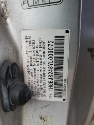 1HGEJ8246YL009072 - 2000 HONDA CIVIC EX SILVER photo 12