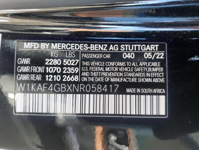 W1KAF4GBXNR058417 - 2022 MERCEDES-BENZ C 300 BLACK photo 13