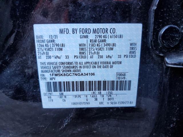 1FM5K8GC7NGA34106 - 2022 FORD EXPLORER ST BLACK photo 12