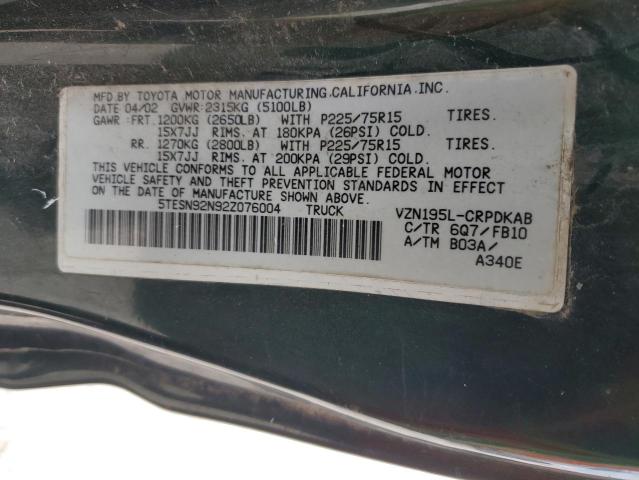 5TESN92N92Z076004 - 2002 TOYOTA TACOMA XTRACAB PRERUNNER 绿色 照片 12