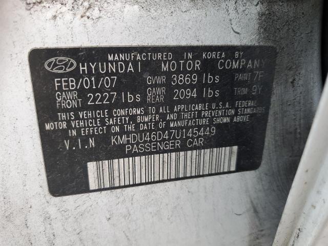 KMHDU46D47U145449 - 2007 HYUNDAI ELANTRA GLS WHITE photo 12