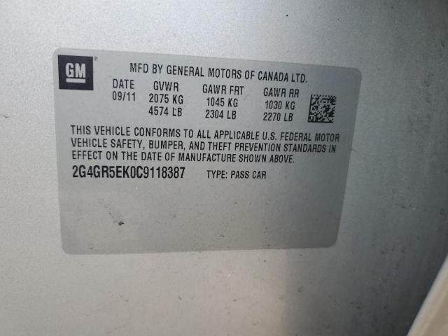 2G4GR5EK0C9118387 - 2012 BUICK REGAL 银色 照片 12