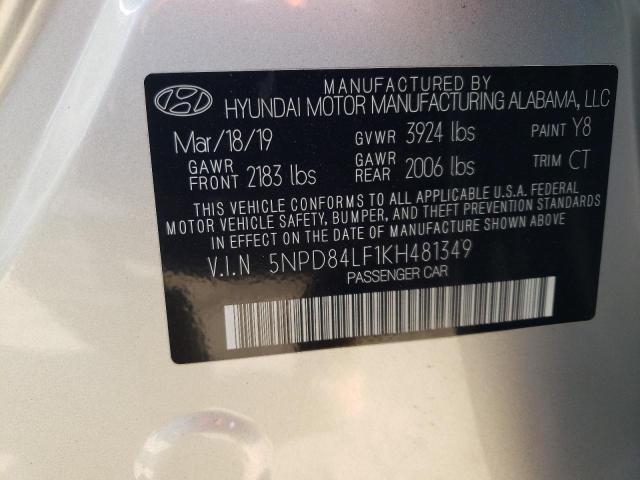 5NPD84LF1KH481349 - 2019 HYUNDAI ELANTRA SEL SILVER photo 13