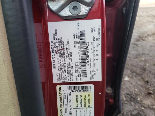 3FA6P0H99ER340026 - 2014 FORD FUSION SE RED photo 12