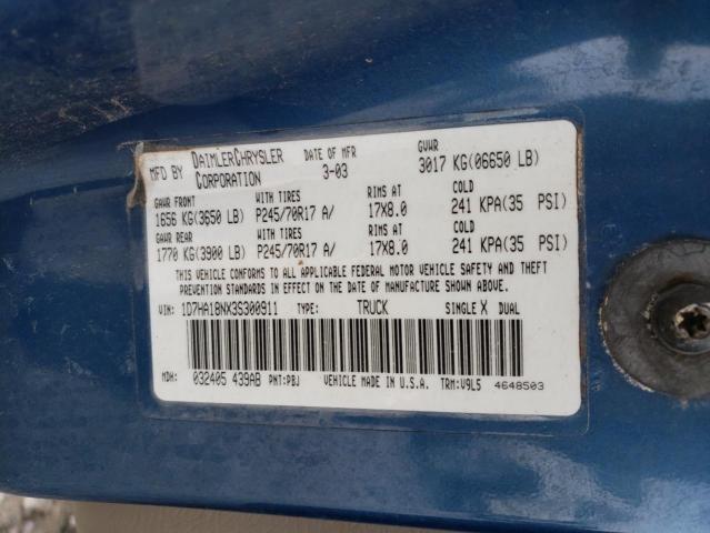 1D7HA18NX3S300911 - 2003 DODGE RAM 1500 ST BLUE photo 12