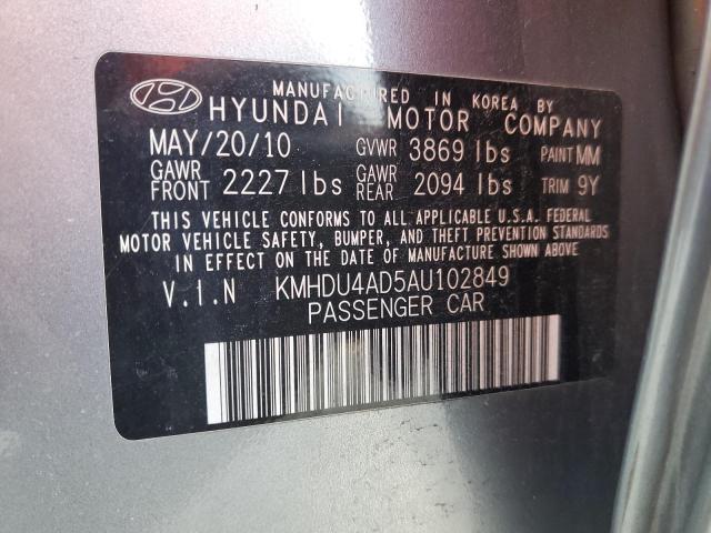 KMHDU4AD5AU102849 - 2010 HYUNDAI ELANTRA BLUE GRAY photo 12