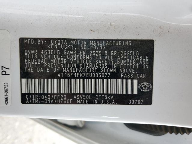 4T1BF1FK7EU335077 - 2014 TOYOTA CAMRY L WHITE photo 13