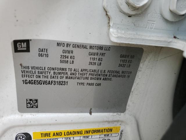 1G4GE5GV6AF318231 - 2010 BUICK LACROSSE CXS WHITE photo 12