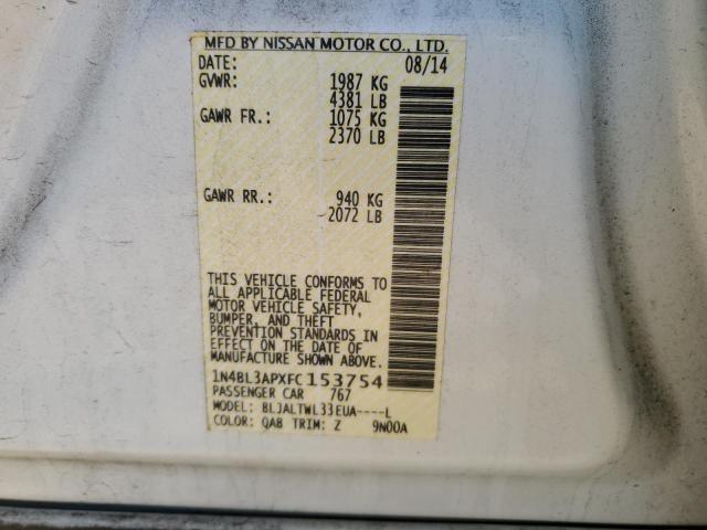 1N4BL3APXFC153754 - 2015 NISSAN ALTIMA 3.5S WHITE photo 13