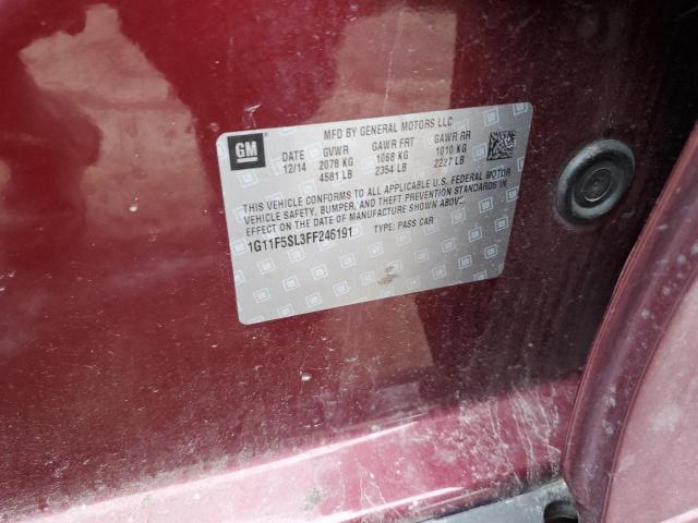 1G11F5SL3FF246191 - 2015 CHEVROLET MALIBU LTZ ბურგუნდია ფოტო 12