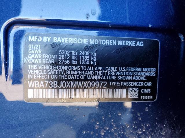 WBA73BJ0XMWX09972 - 2021 BMW 540 XI BLUE photo 12