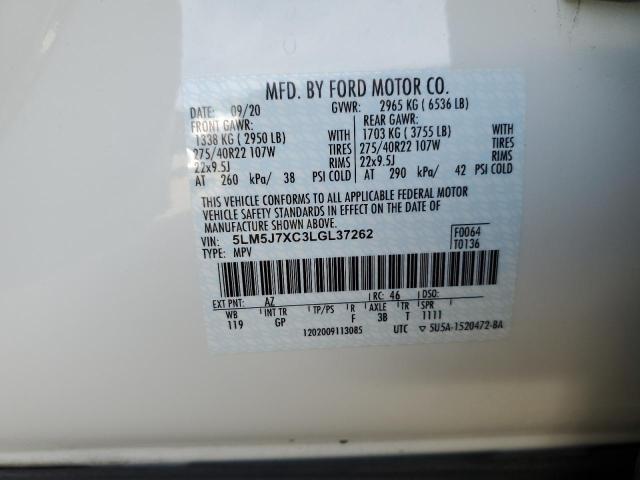 5LM5J7XC3LGL37262 - 2020 LINCOLN AVIATOR RESERVE WHITE photo 12