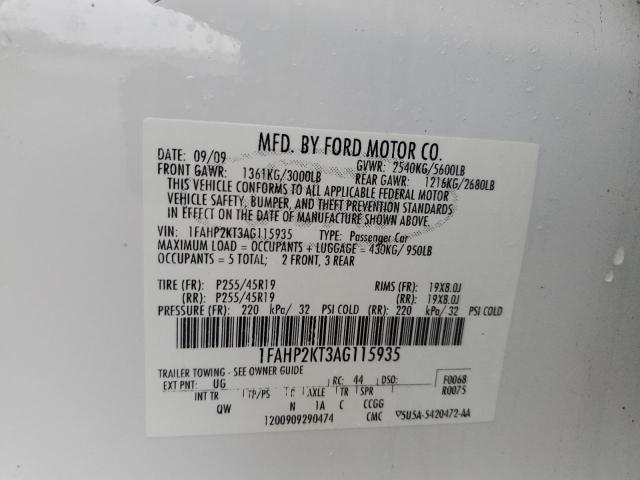 1FAHP2KT3AG115935 - 2010 FORD TAURUS SHO WHITE photo 13