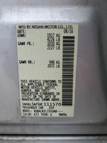 1N4AL3AP1HC111570 - 2017 NISSAN ALTIMA 2.5 SILVER photo 12