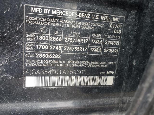 4JGAB54E01A250301 - 2001 MERCEDES-BENZ ML 320 BLACK photo 12