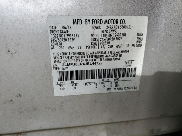 2LMPJ6LR4JBL44729 - 2018 LINCOLN MKX RESERVE SILVER photo 12