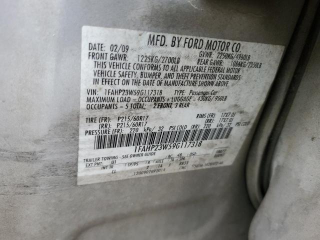 1FAHP23W59G117318 - 2009 FORD TAURUS SE SILVER photo 12